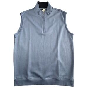 Scott Barber Pima Quarter 1/4 Zip Vest Mens L Blue Interlock Sweater‎ NWT $125